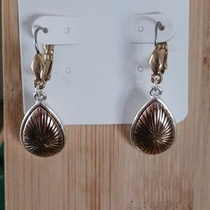 Silver Tone Gold Tone Center Tear Drop Dangle Leverback Earrings